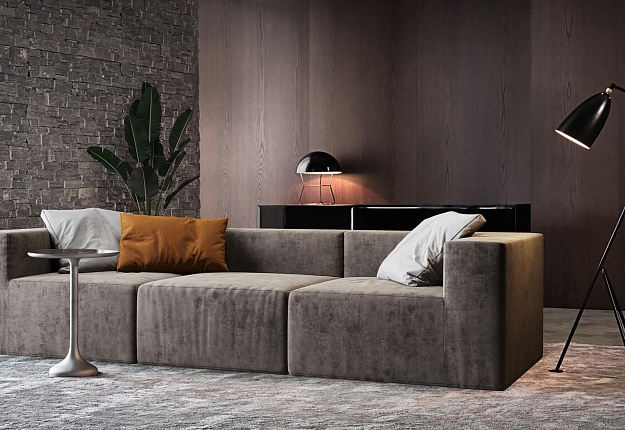 Легкий бескаркасный диван Драм от Gliver, диван серого цвета в интерьере